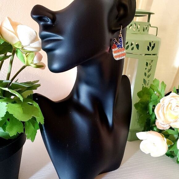 𝅺patriotic Peace Earrings USA - Picture 2 of 5